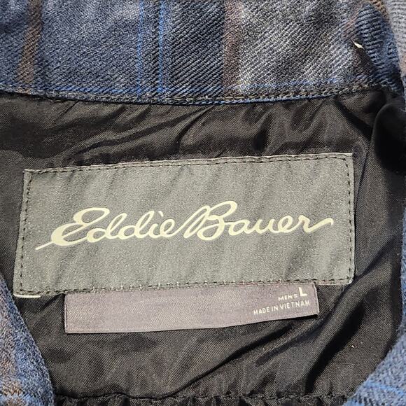 Eddie Bauer Mens L Large Cotton Plaid Flannel Snap Insulated Shacket Jacket - Picture 6 of 16